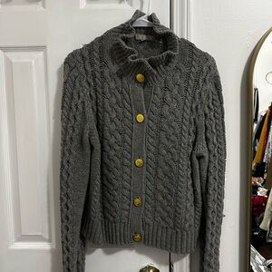 J. Crew Charcoal Cable Knit Sweater with Gold Buttons